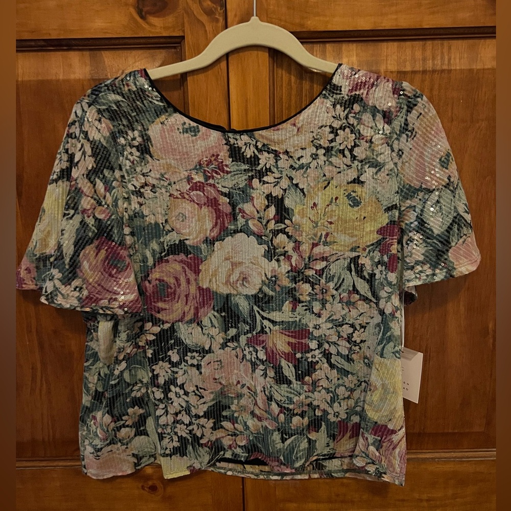 LC Lauren Conrad Multicolor Floral Sequin Blouse